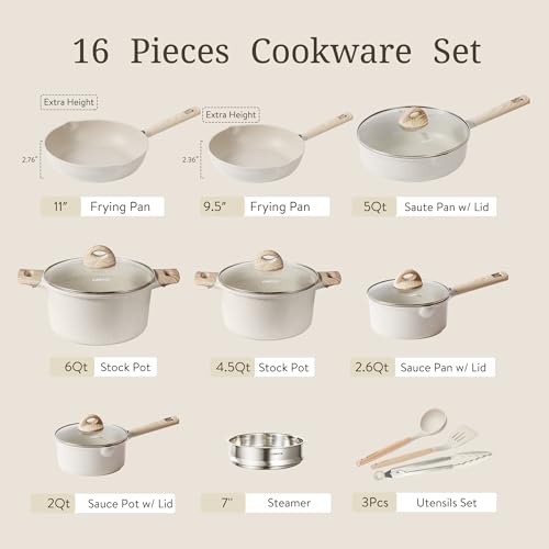 17pcs Non Stick Cream White Pots and Pans Set D1420