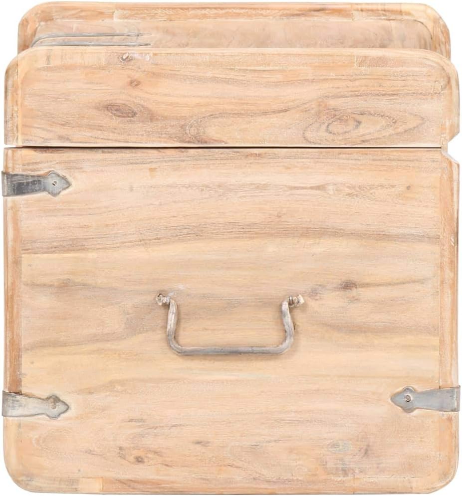 Rustic Solid Acacia Wood Chest Storage with Safety Hinge 15.7" x 15.7" x 15.7" W25311