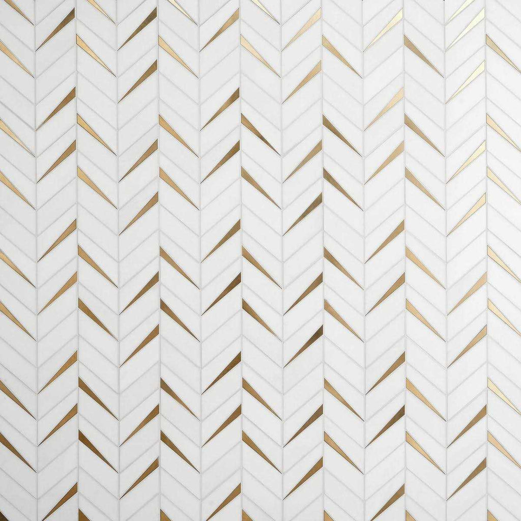 Polished Marble and Brass Wall Mosaic Tile F628187