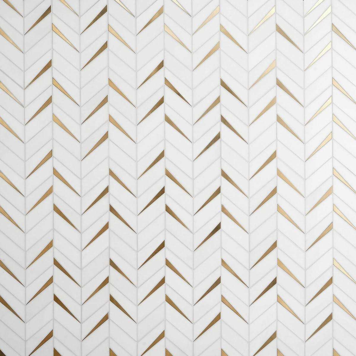 Polished Marble and Brass Wall Mosaic Tile F628187