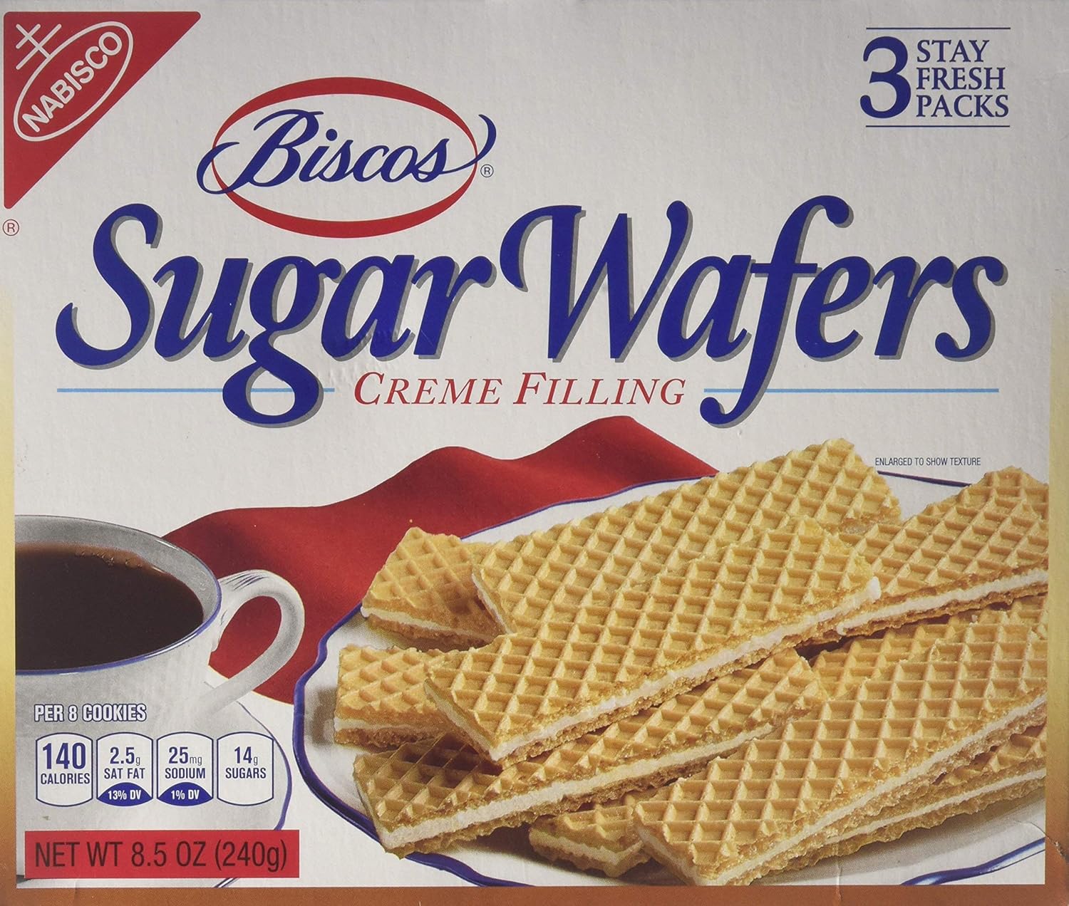 Sugar Wafers, 3 Stay Fresh Packs, 8.5 Ounce Box, Pack of 2 D402