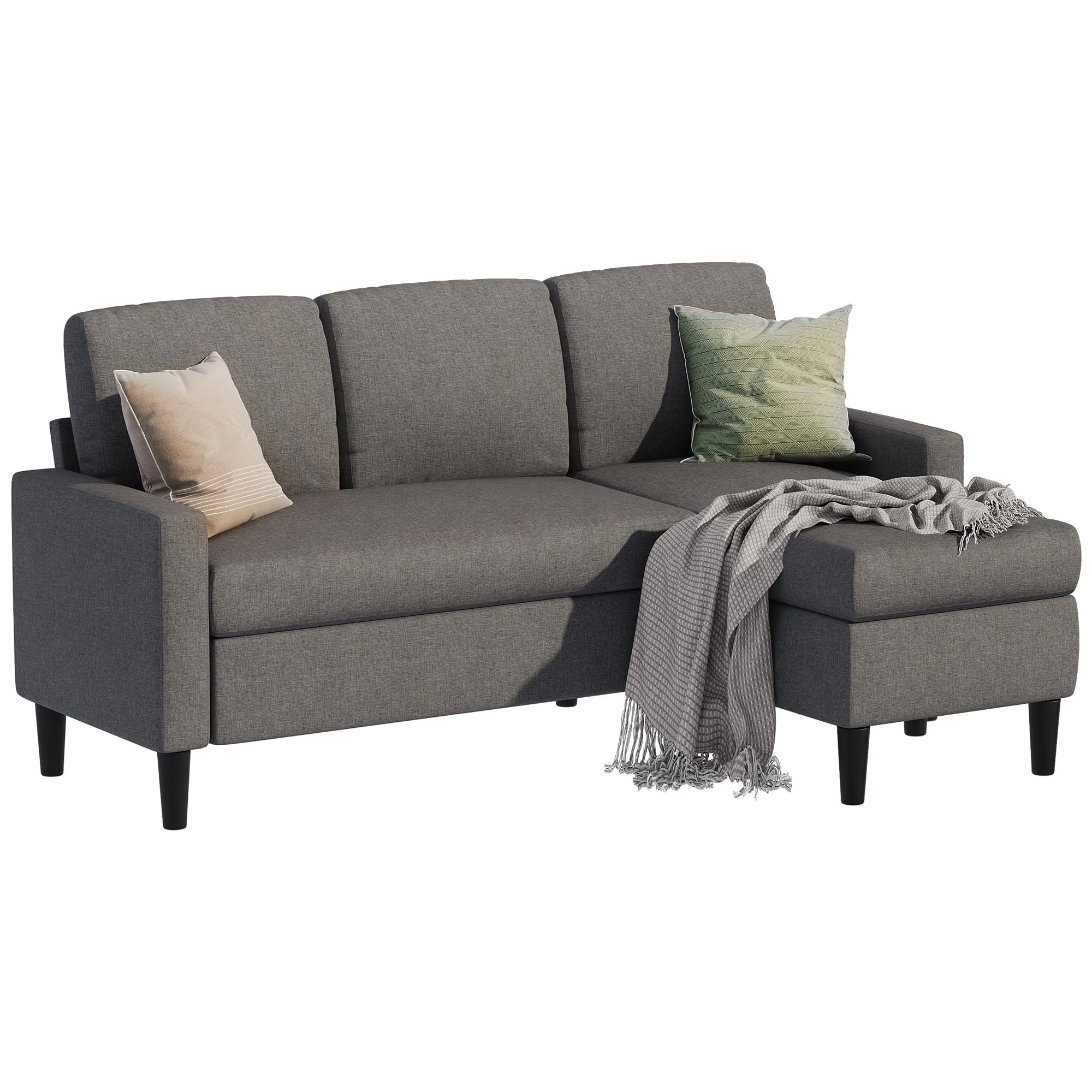 Grayish Black Linen L-Shaped Convertible Sectional Sofa V153822