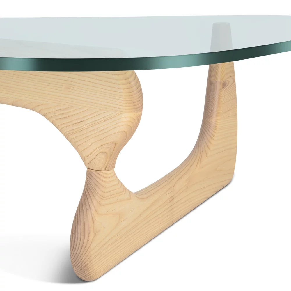 Triangle Tempered Glass Coffee Table Solid Wooden Base G393