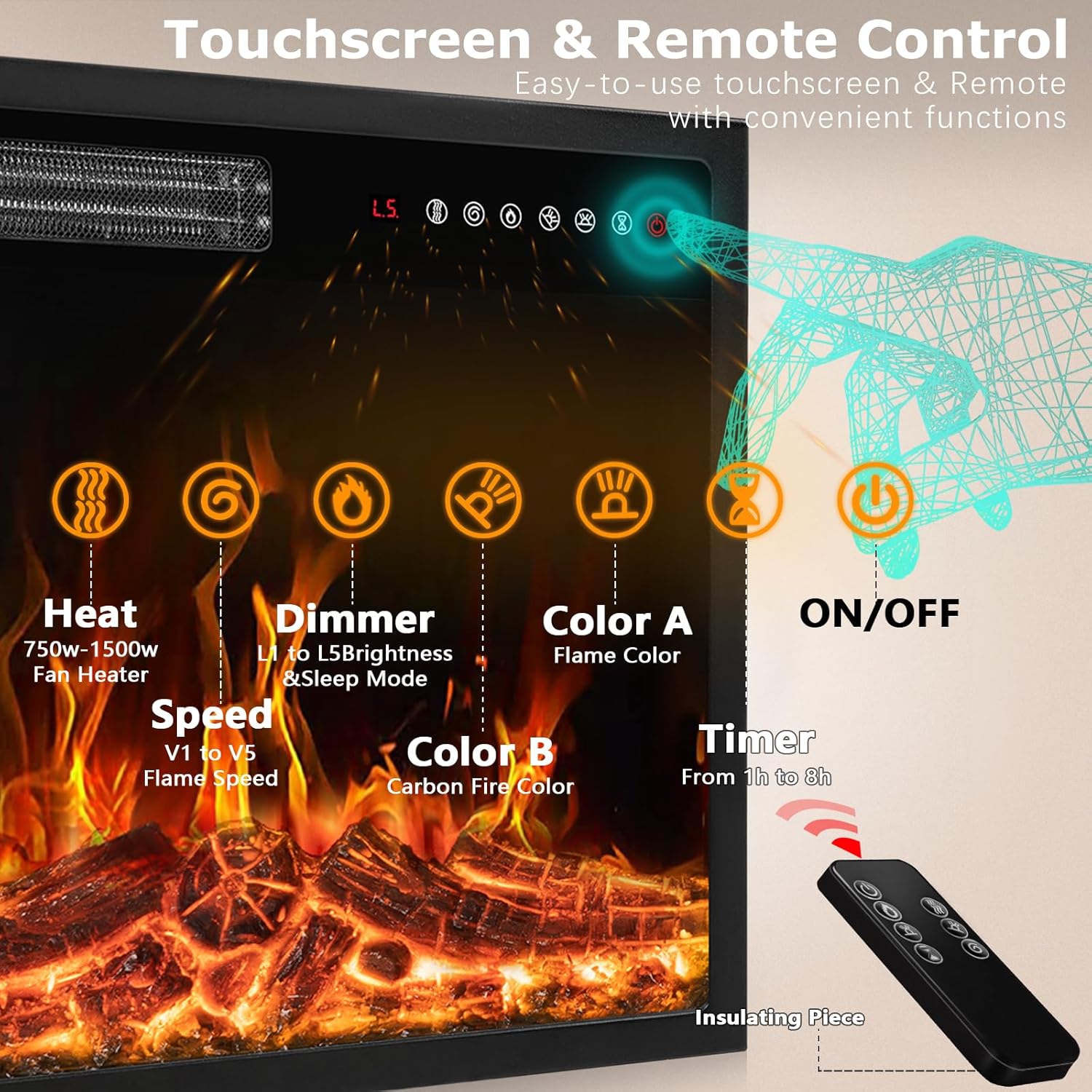 36 inch Freestanding Stone Electric Fireplace Heater TV Stand with Remote Control S864