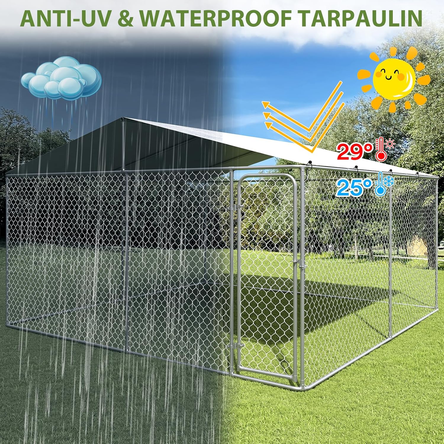 Extra Large Outdoor Dog Kennel with Roof and Lockable Door O64099
