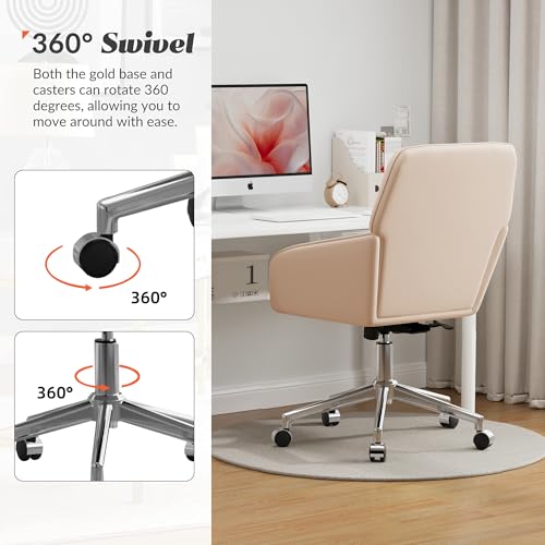 Cream Velvet Height Adjustable Swivel Desk Chair with Wheels K907322