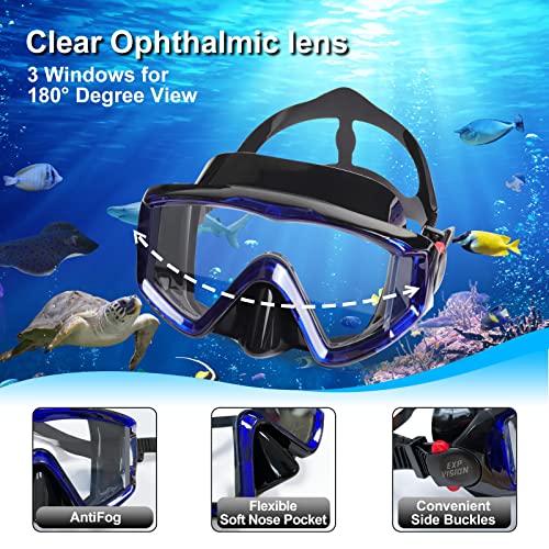 Snorkel Set, Diving Mask, Dry Top Snorkel, Dive Flippers Kit with Travel Bag B3802