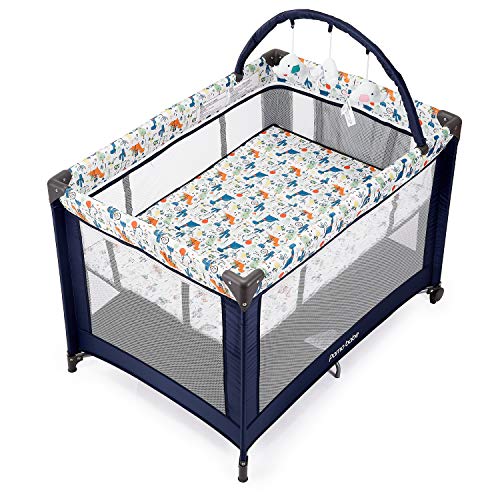 Portable Playard with Padded Mat and Toy Bar (Blue) B159108