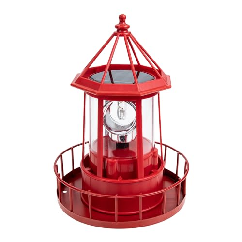 Red Solar Powered Rotating Lighthouse Lamp B9508