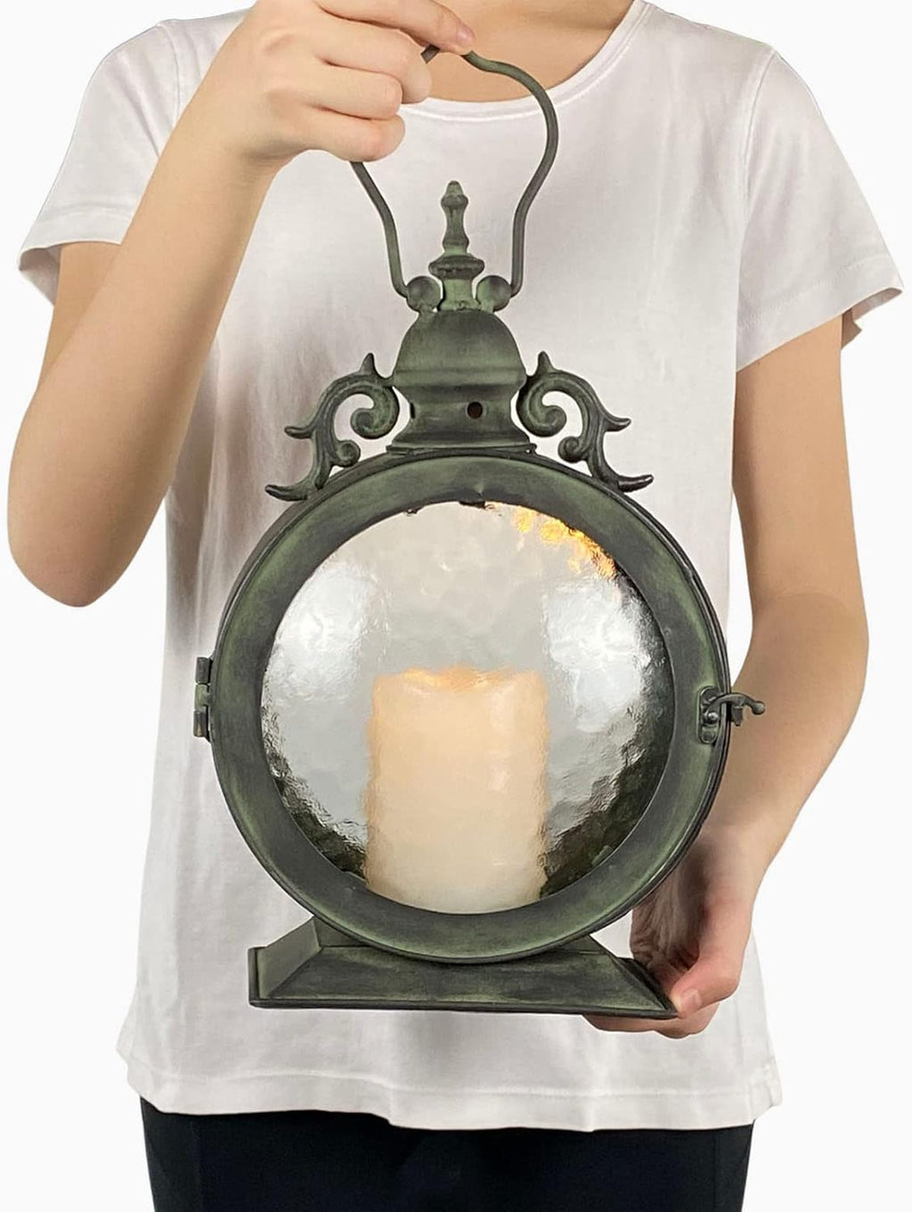 Metal Round Hanging Candle Lantern with Glass Insert G315