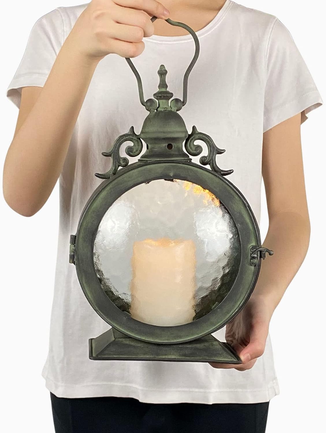 Metal Round Hanging Candle Lantern with Glass Insert G315