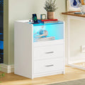 White LED Nightstand with 2 Drawers and Pull-Out Shelf Z37050