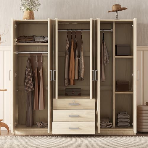 White 4 Doors Armoire Wardrobe with Mirror S190587