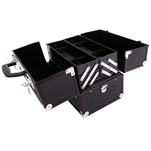 14inch Black Aluminum Cosmetic Case with 6 Trays W691