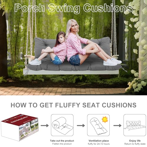 Grey 60 inch 2-3 Seater Waterproof Patio Swing Cushions with Backrest Ties T597