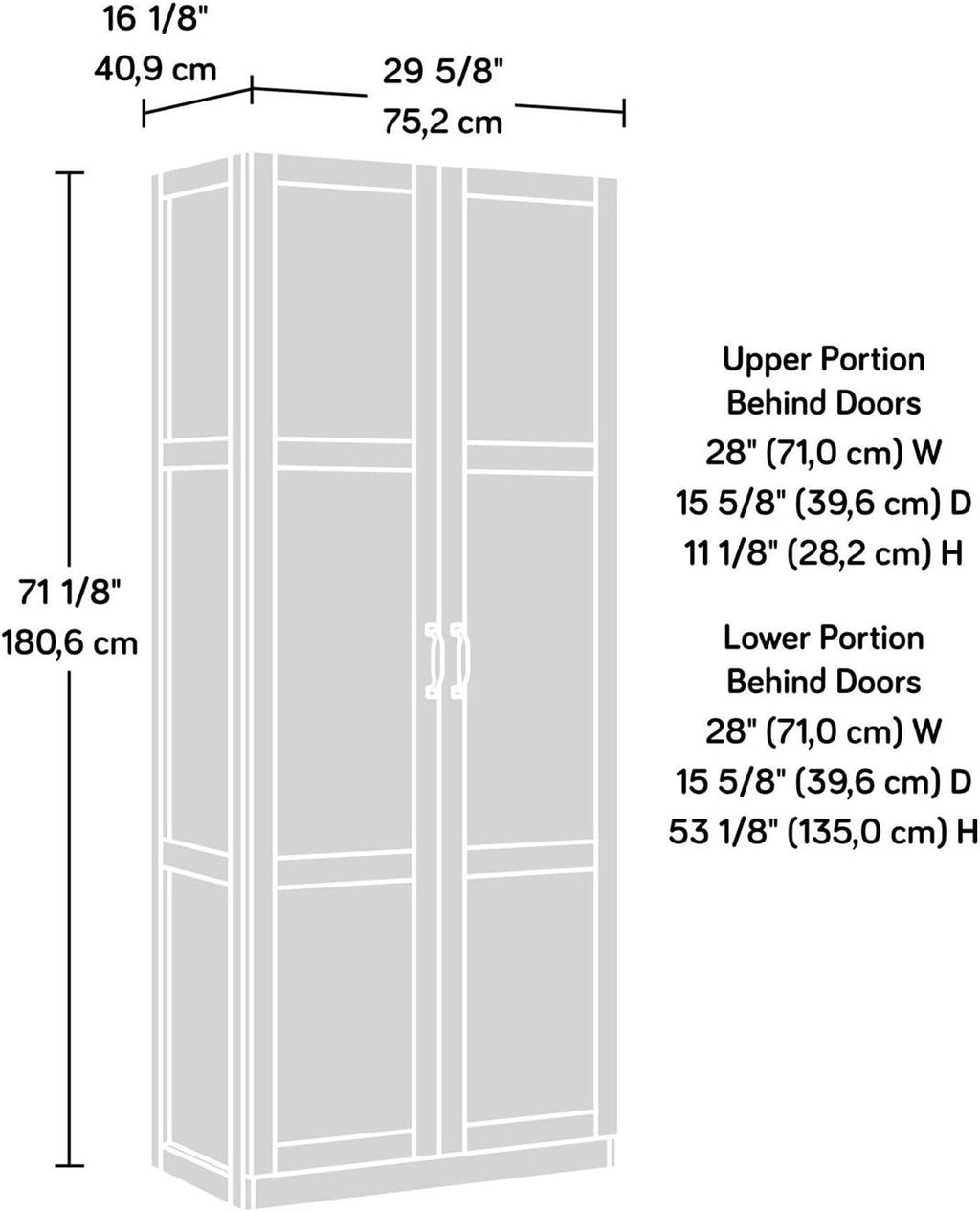 Dark Brown Tall 2 Door Pantry Cabinet Storage Cupboard with Shelves and Drawer 29.6" L x 16" W x 71.5" H Wood L126076