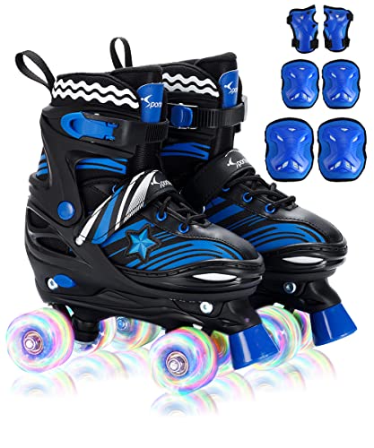 4 Sizes Adjustable Light Up Kids Roller Skates with Protective Gears Illuminating Wheels S29379