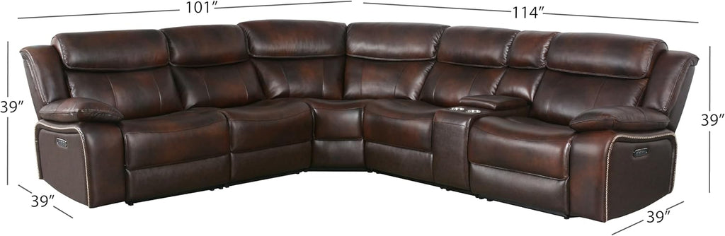 Brown Top Grain Leather 6 Piece Power Reclining Sectional Y83899
