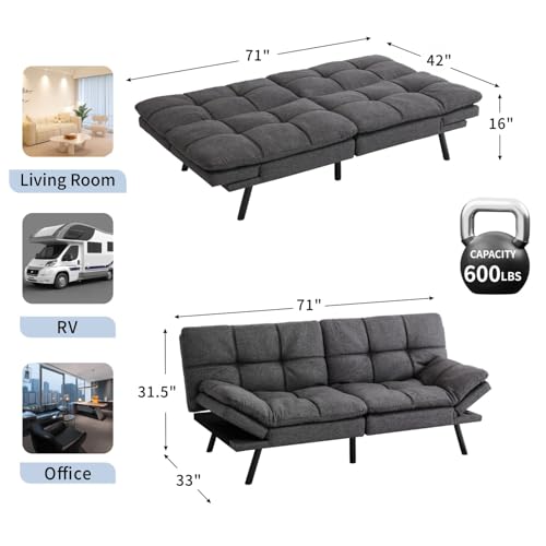Black Faux Leather Memory Foam Futon Sofa Bed V40350