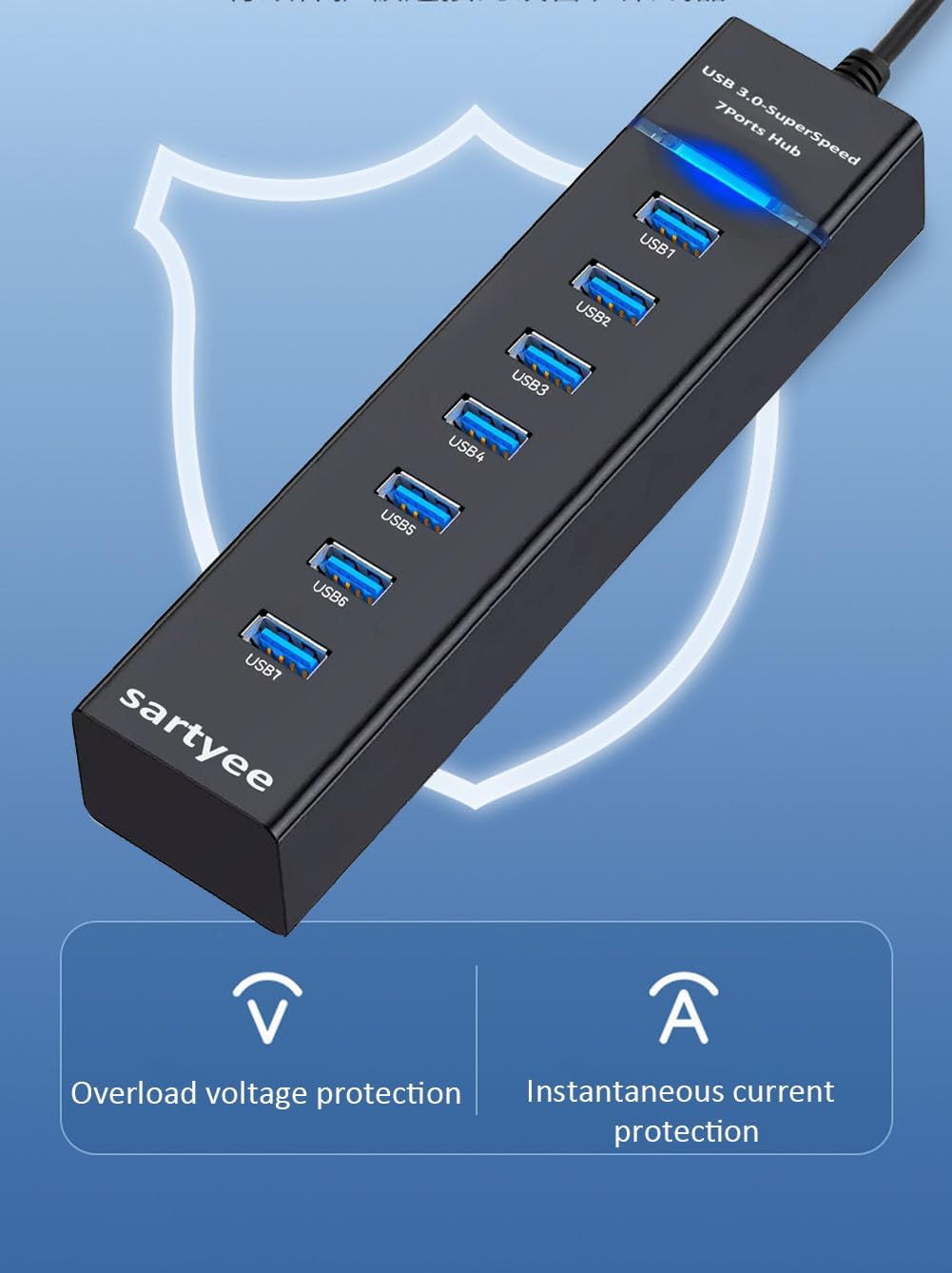 7 Port USB Hub Data Splitter Extender H1458