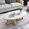 Oval Sintered Stone Top White Metal Frame Coffee Table I2544
