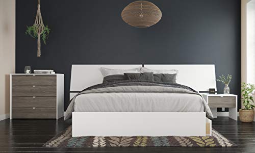 4-Piece Bedroom Set with Bed Frame, Headboard, Nightstand & Dresser, Queen White Bark Grey O78162