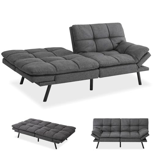 Black Faux Leather Memory Foam Futon Sofa Bed V40350