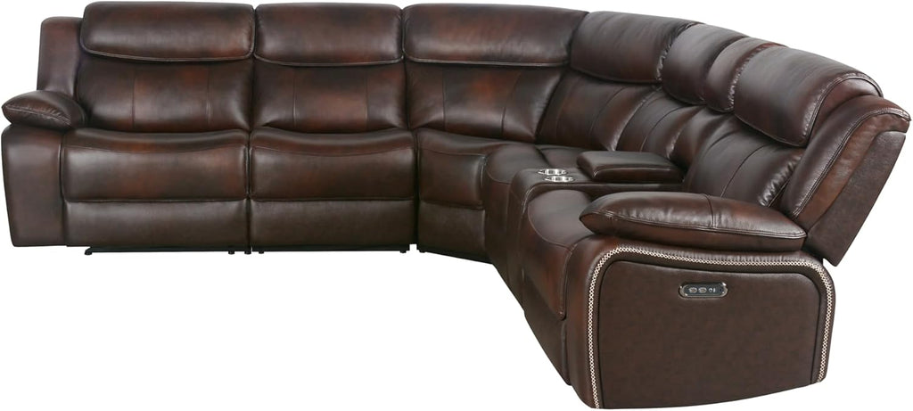Brown Top Grain Leather 6 Piece Power Reclining Sectional Y83899