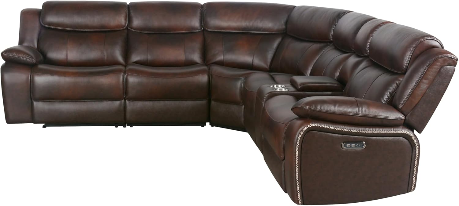 Brown Top Grain Leather 6 Piece Power Reclining Sectional Y83899