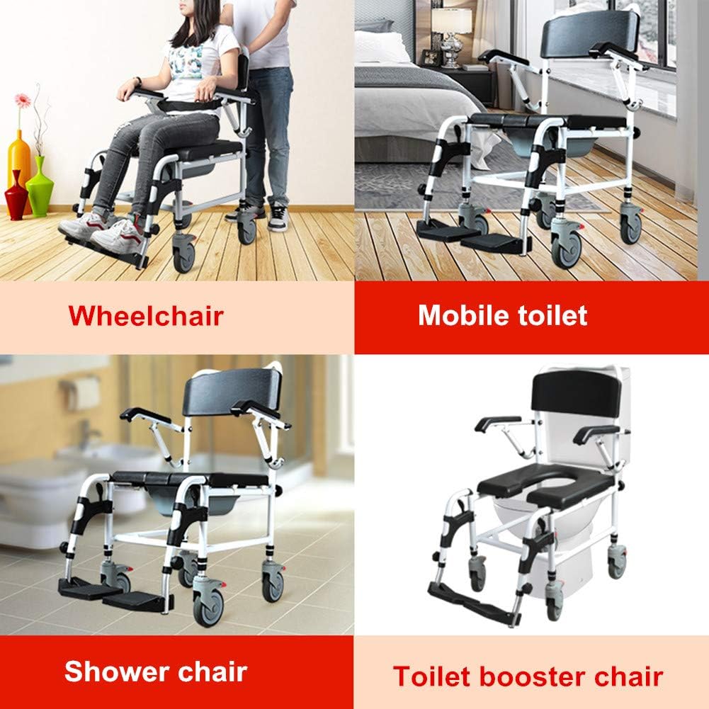 Tilt-in-Space Reclining Shower Toilet Commode Chair with Padded Seat Back Armrests L1859