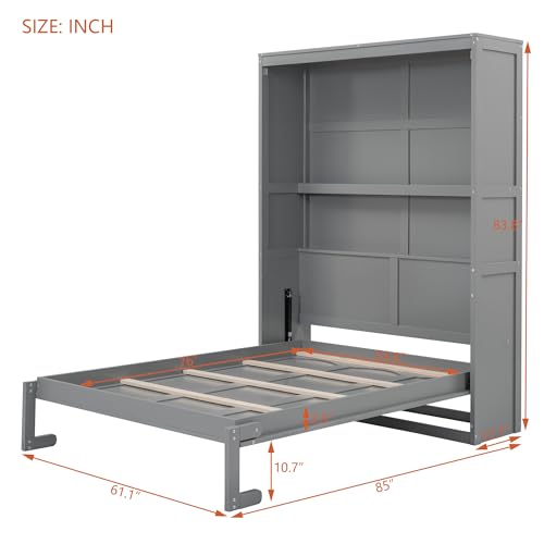 White Full Size Murphy Bed with 2 Tier Shelves Z295352