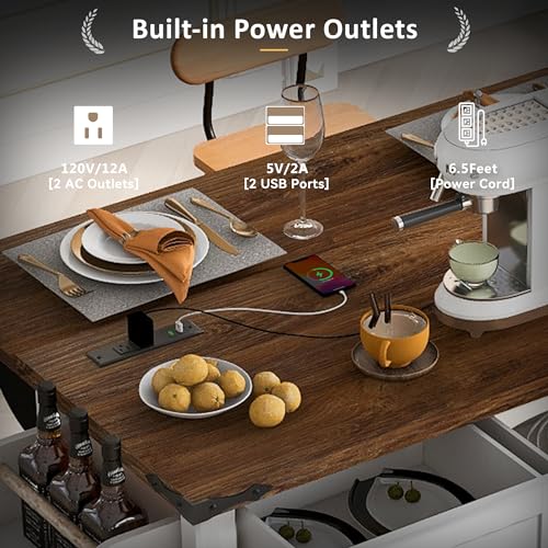 Rustic Kitchen Island With Power Outlet, Sliding Barn Doors, Drop Leaf, Drawers and Spice Rack H231543