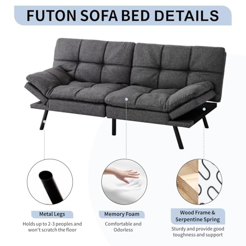 Black Faux Leather Memory Foam Futon Sofa Bed V40350