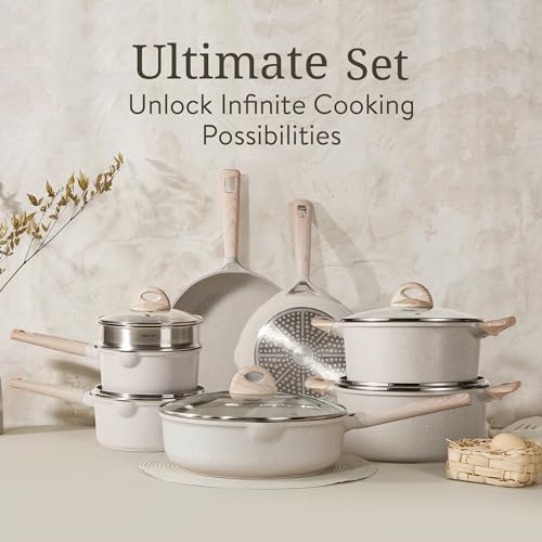 17pcs Non Stick Cream White Pots and Pans Set D1420