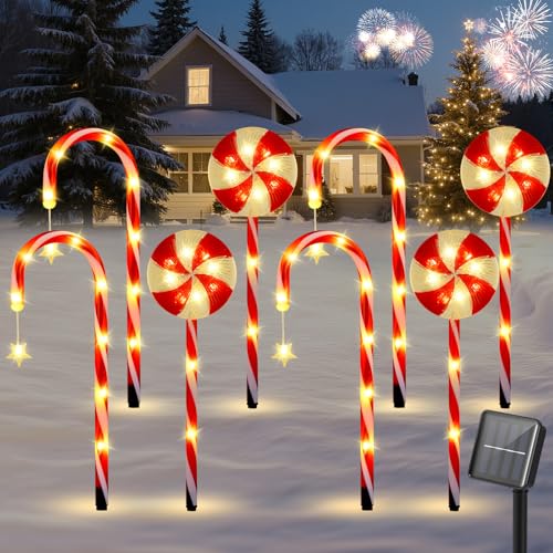 8 Pack Solar Candy Cane Pathway Lights C5614