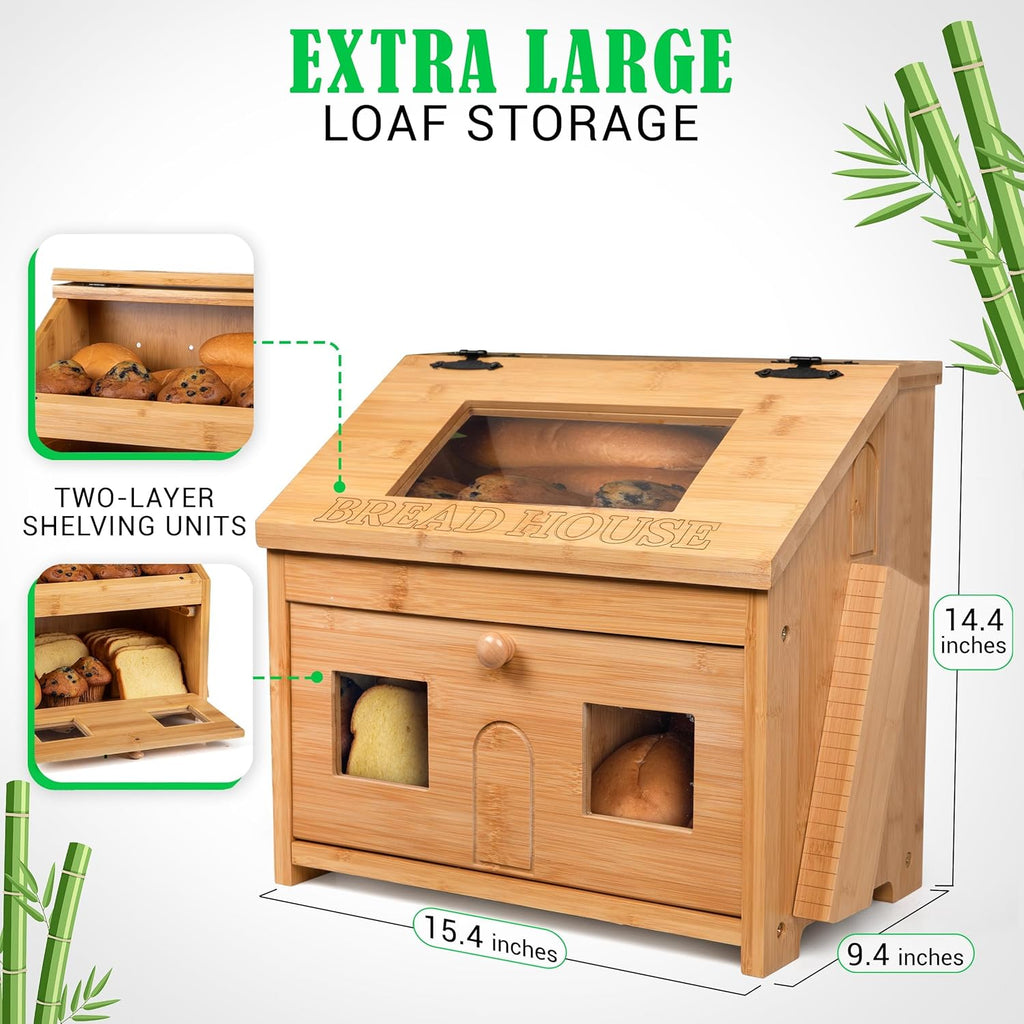 Large Wooden Bamboo Bread Box with Cutting Board W43439