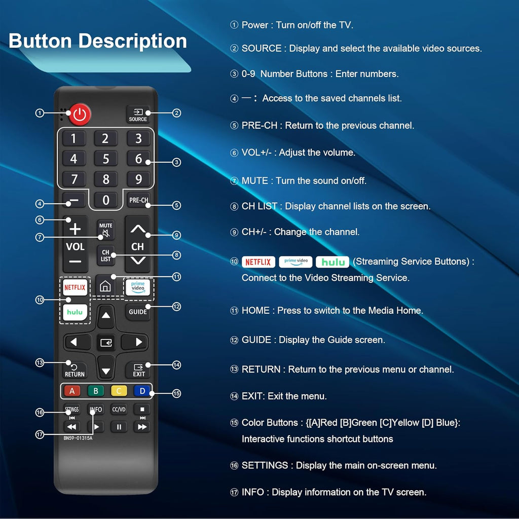 2 Pack Universal Remote Control for Samsung TV B568195
