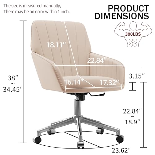 Cream Velvet Height Adjustable Swivel Desk Chair with Wheels K907322