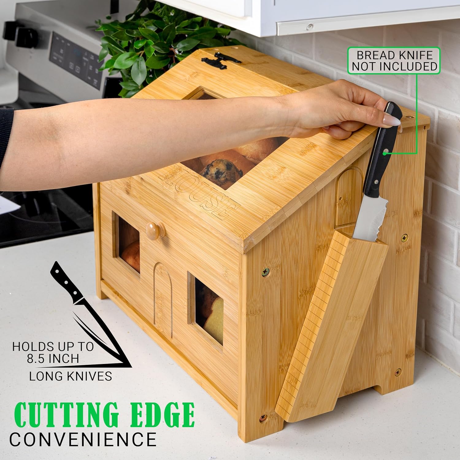 Large Wooden Bamboo Bread Box with Cutting Board W43439