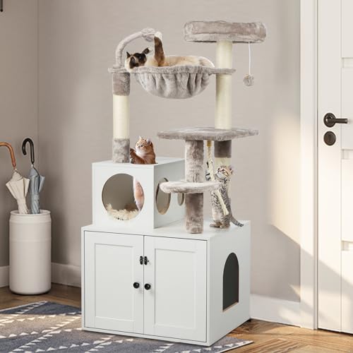 Large Wood Cat Tree with Litter Box Enclosure B68128