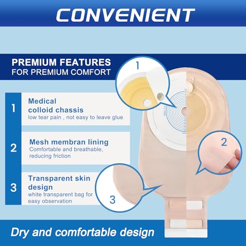 20 Pack Individually Packaged One-Piece Drainable Ostomy Bags with Closure, Cut-to-Fit, Max 65mm U27129