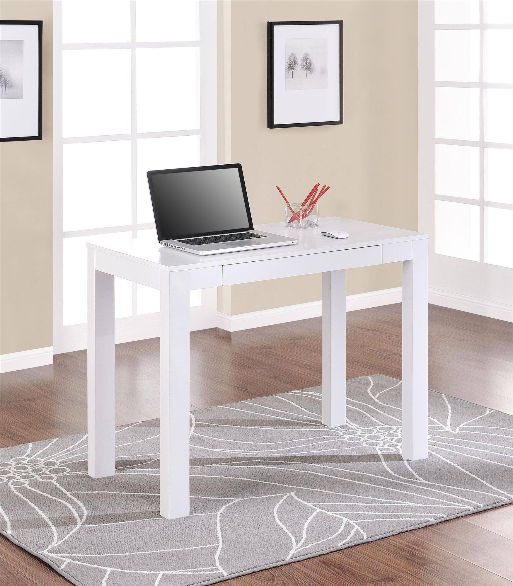 White Parsons Desk with Drawer J857