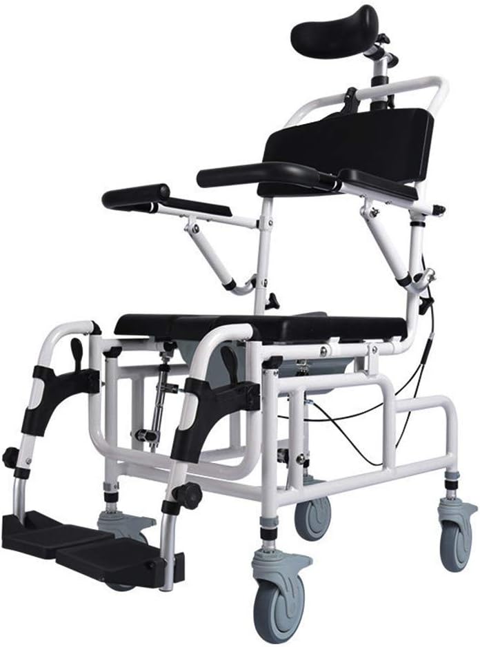 Tilt-in-Space Reclining Shower Toilet Commode Chair with Padded Seat Back Armrests L1859