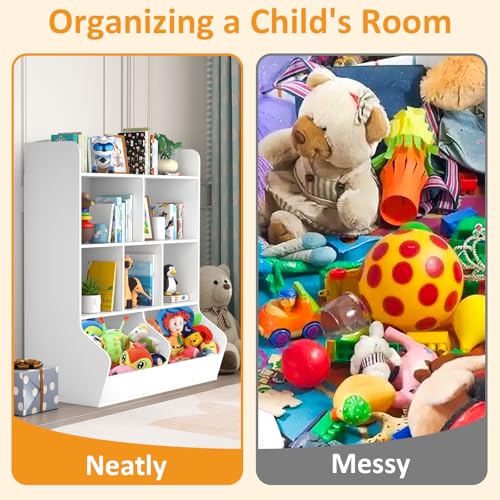 White 4 Tier Bookshelf and Toy Storage Organizer with 8 Cabinet O921