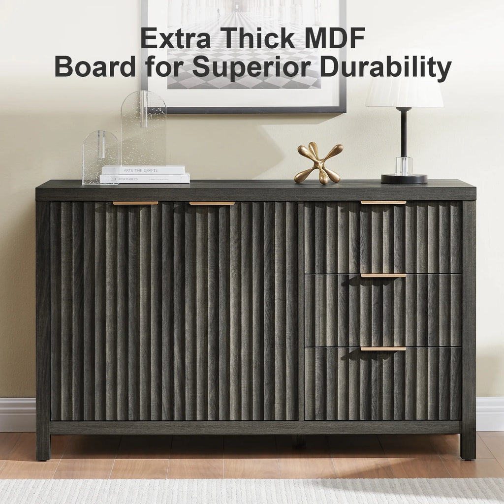 Black Oak Buffet Sideboard Storage Cabinet with Drawer and Doors E84898