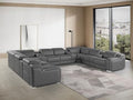 12-Piece Italian Leather Sectional Sofa Set with 4 Recliners, Light Gray G10877