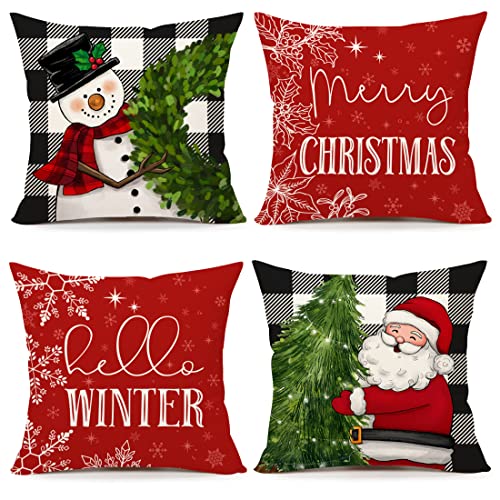Red Christmas Pillow Covers 18x18 Set of 4 A314