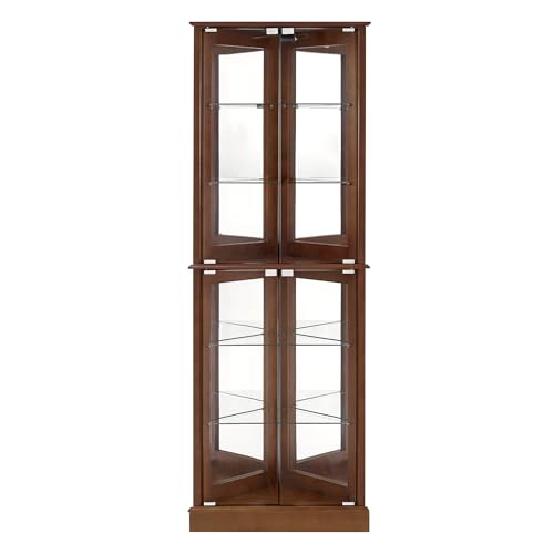Walnut Glass Corner Curio Cabinet with Lights Z25335