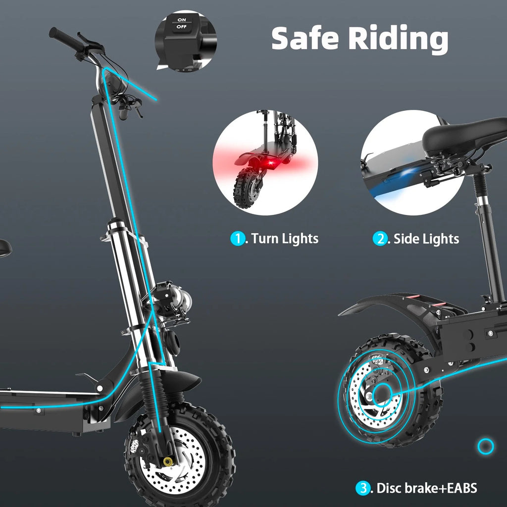 Dual Motor Electric Scooter with Seat, 60V 5600W, 11 inch Off-Road Tire E86627