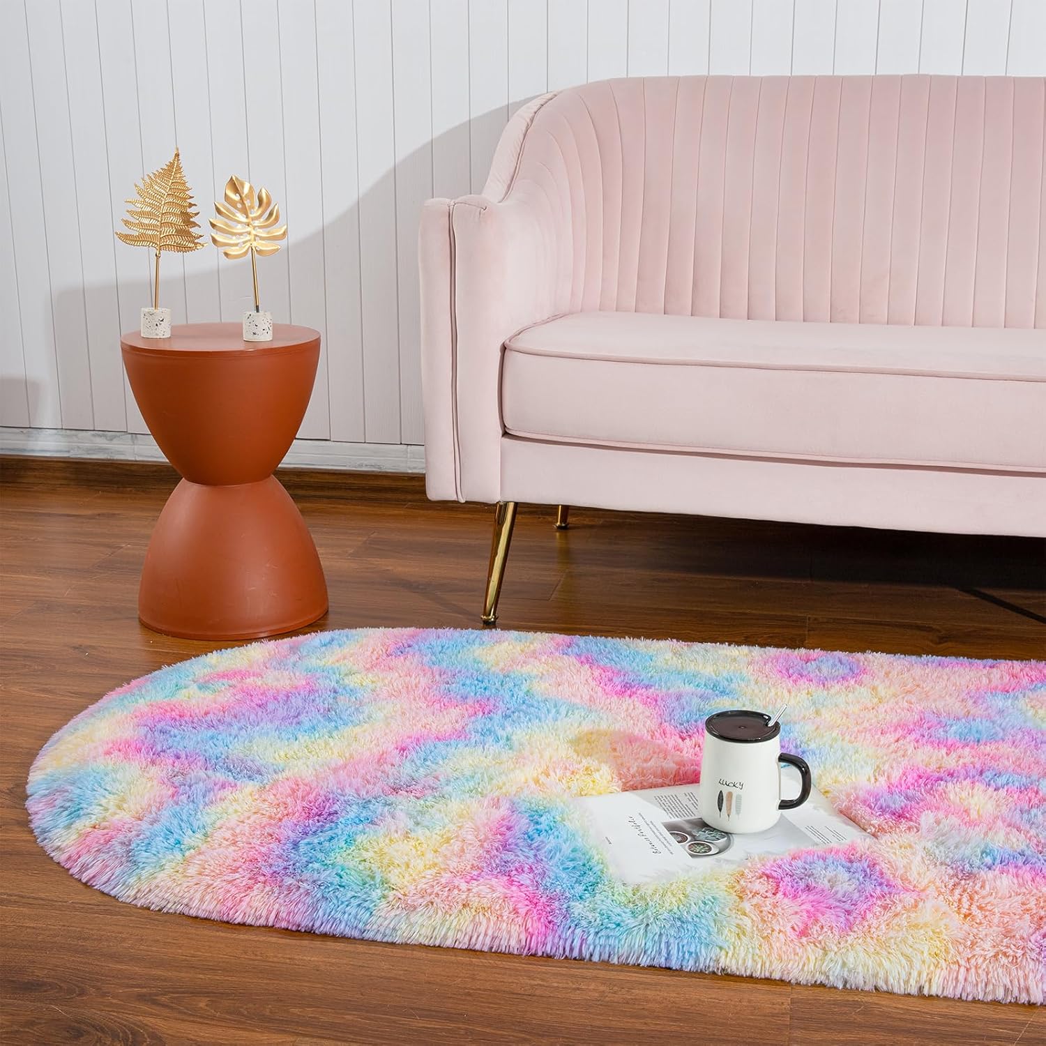 Grey & Rainbow Shag Oval Area Rug Set of 2 I4084